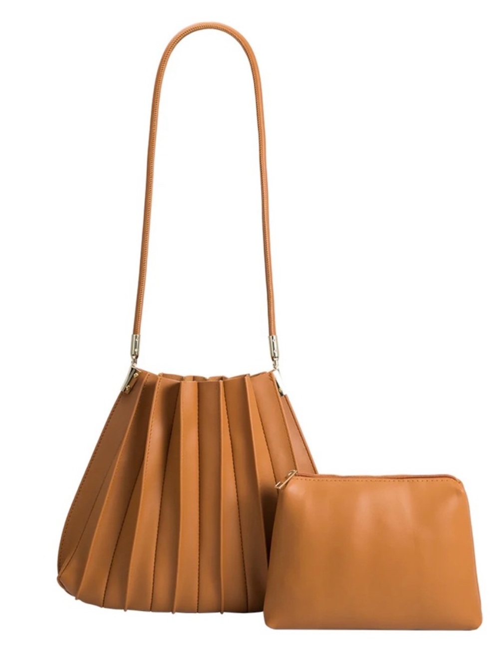 MELIE BIANCO Carrie Tan Pleated Vegan Leather Shoulder bag